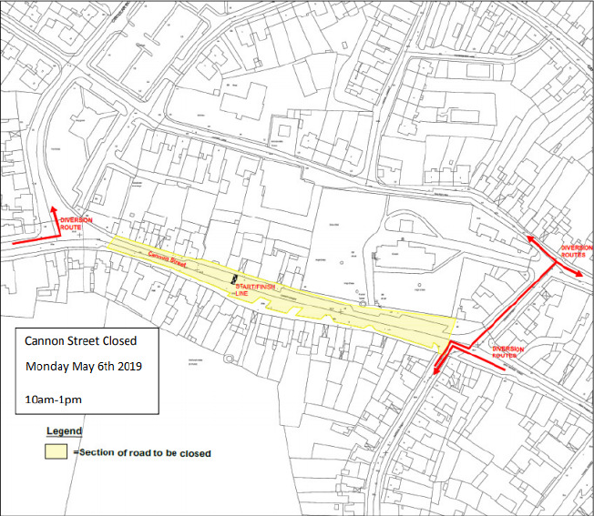 Map of Cannon Street Kells Road Closure 6th May 2019