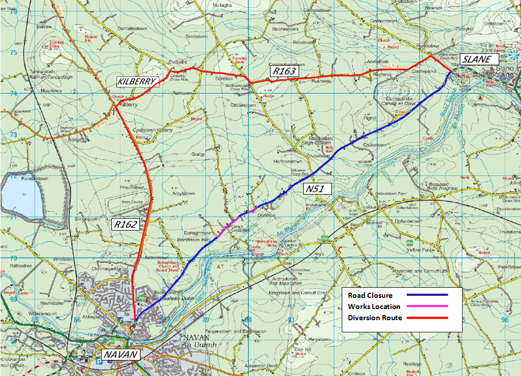 Diversion Route Map - N51 Navan to Slane road
