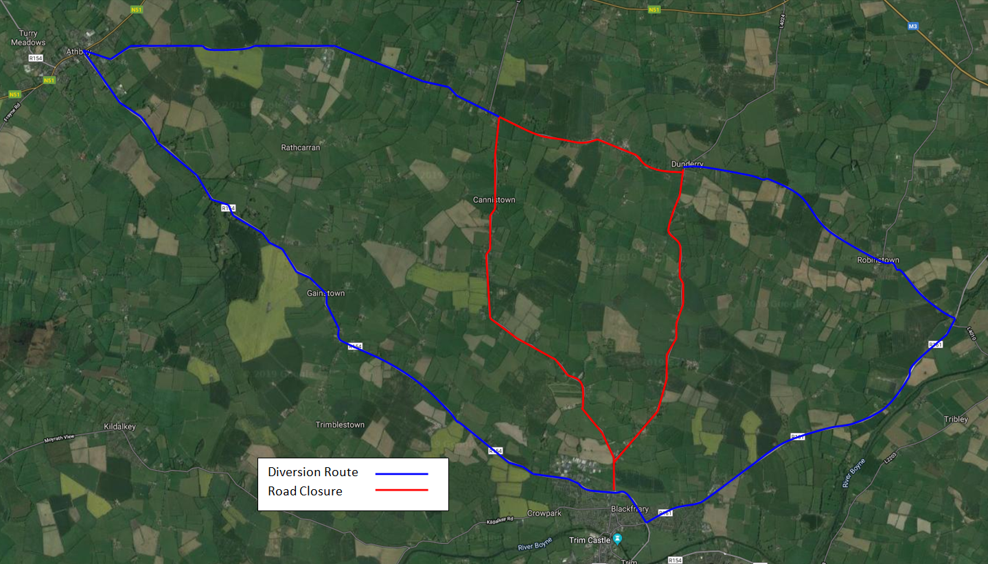 Route Diversion Map - Trim Athletic Road Race 2020