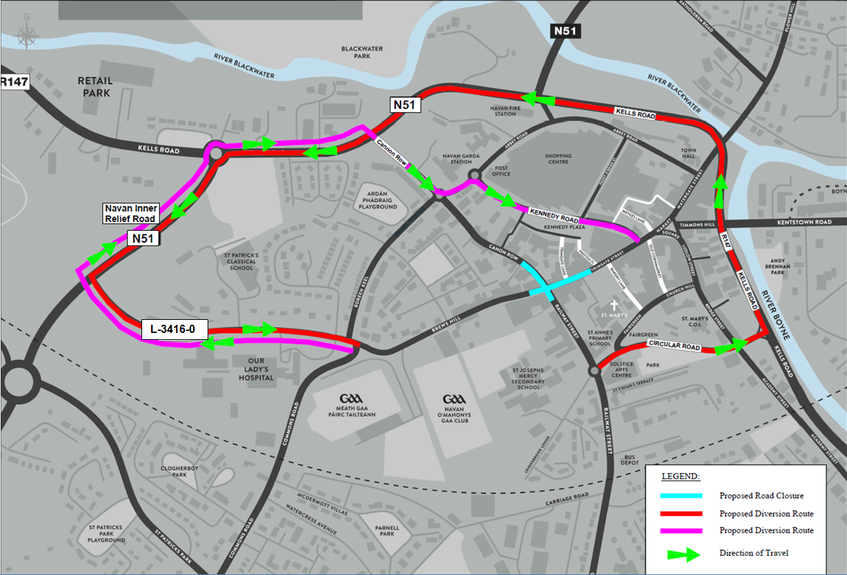 Cannon Row, Brews Hill, Trimgate Street, Railway St Diversion Route Map