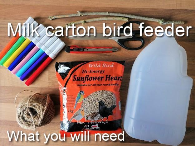 Items Needed for Milk Carton Bird Feeder