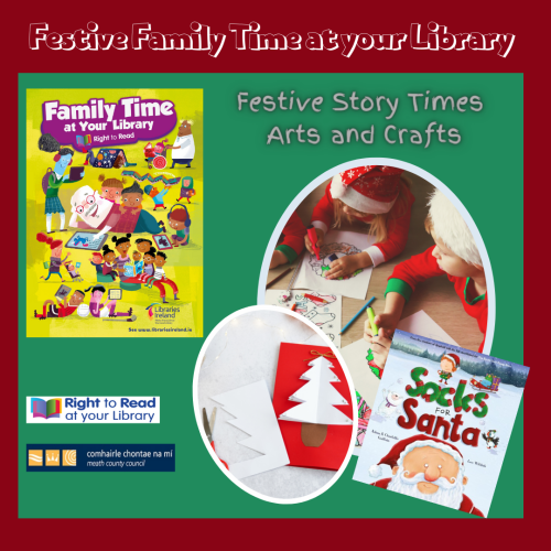 Festive Family Time at your Library Image of Family Time at your Library Poster with Photo of Children wearing Christmas Hats colouring pages