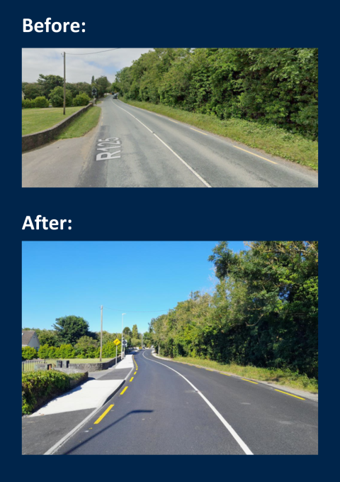 Road before and after footpath added