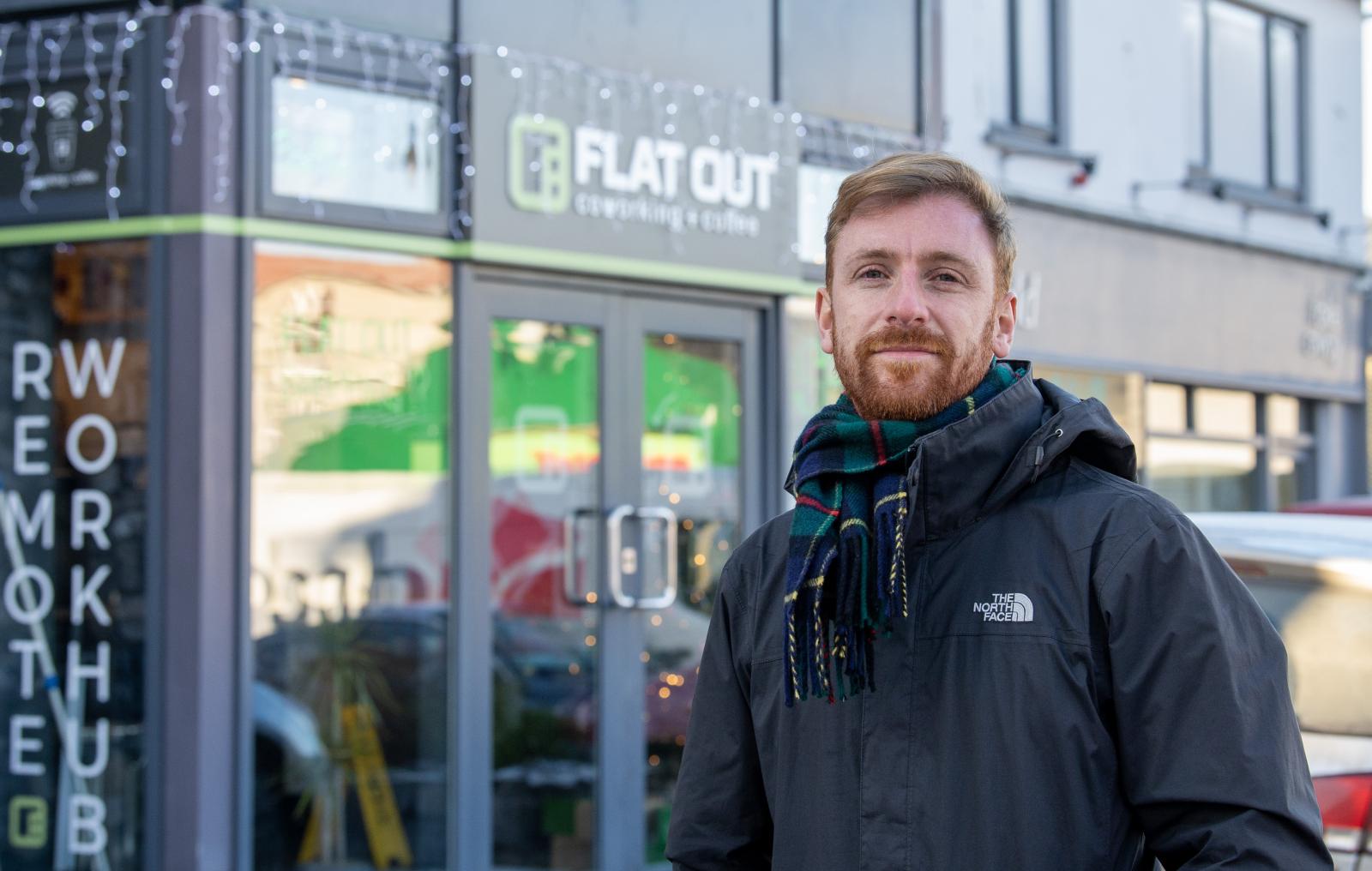 Liam Staff Pictured outside Flat Out Co-working and Coffee Trim 