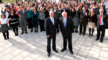 Group photograph of office workers outside