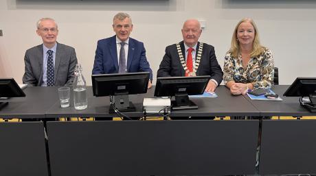 Cathaoirleach of Meath County Council Cllr. Tommy Reilly pictured with Des Foley, Director of Services with responsibility for Economic and Tourism Development, Colm O’Rourke, Chairperson of Meath Economic Development Forum and Chief Executive of Meath County Council Fiona Lawless.